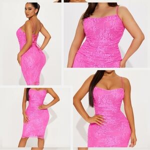 Fashion Nova Hot Pink Lace Floral Midi Dress 🎀🌺